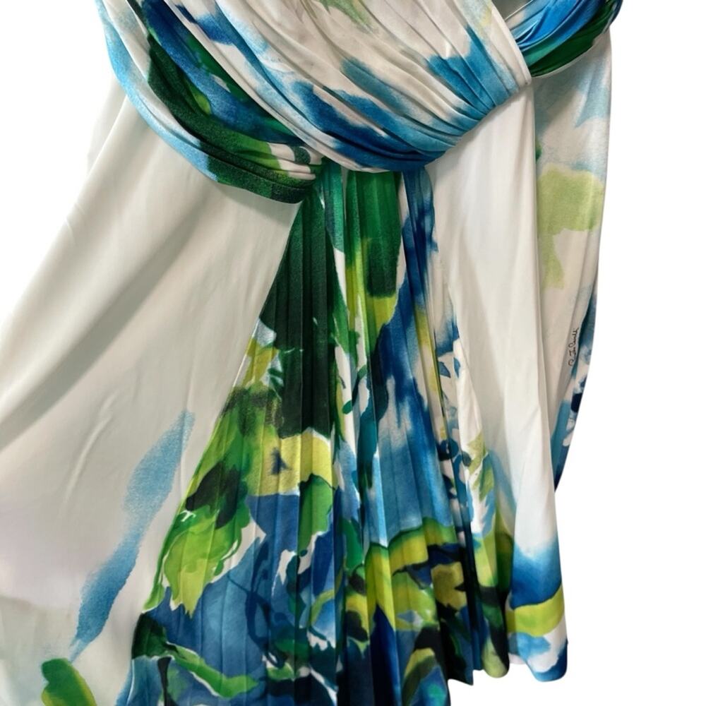 Roberto Cavalli V Neck Front Pleat Gold Detail Strappy Floral Dress Size 44/8 - Picture 3 of 12